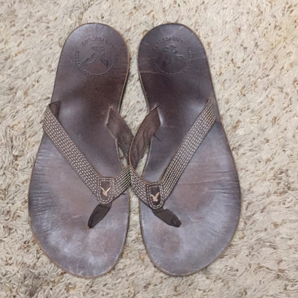 Brown Leather Flip Flops